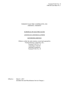 Vermont tariffs revised 4/01/95