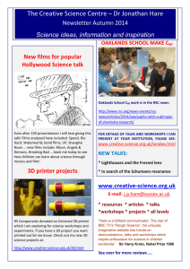 Autumn 2014 newsletter - The Creative Science Centre