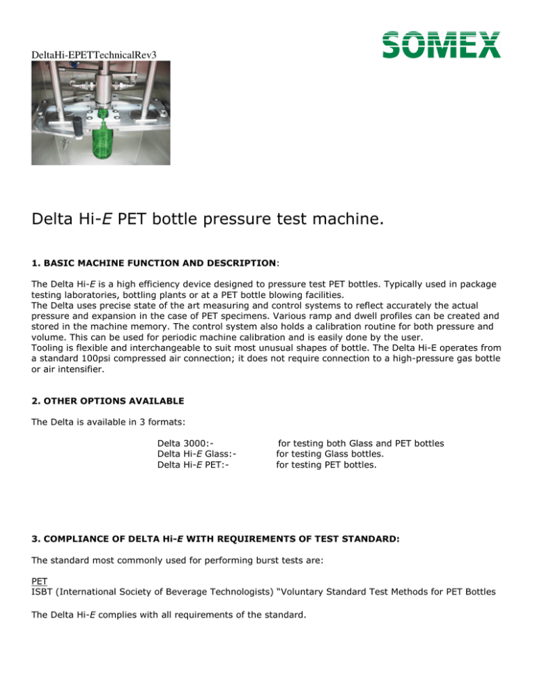 Delta HiE PET bottle pressure test machine.
