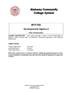 MTH - 092 - Developmental Algebra II