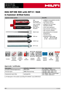 Hilti HIT-RE 500 with HIT-V / HAS in hammer drilled holes