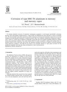 Corrosion of type 6061-T6 aluminum in mercury and mercury vapor