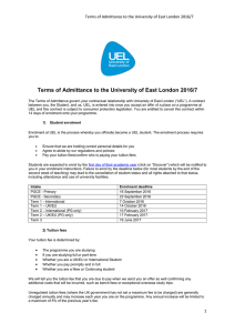 Terms of Admittance to the University of East London 2016/7