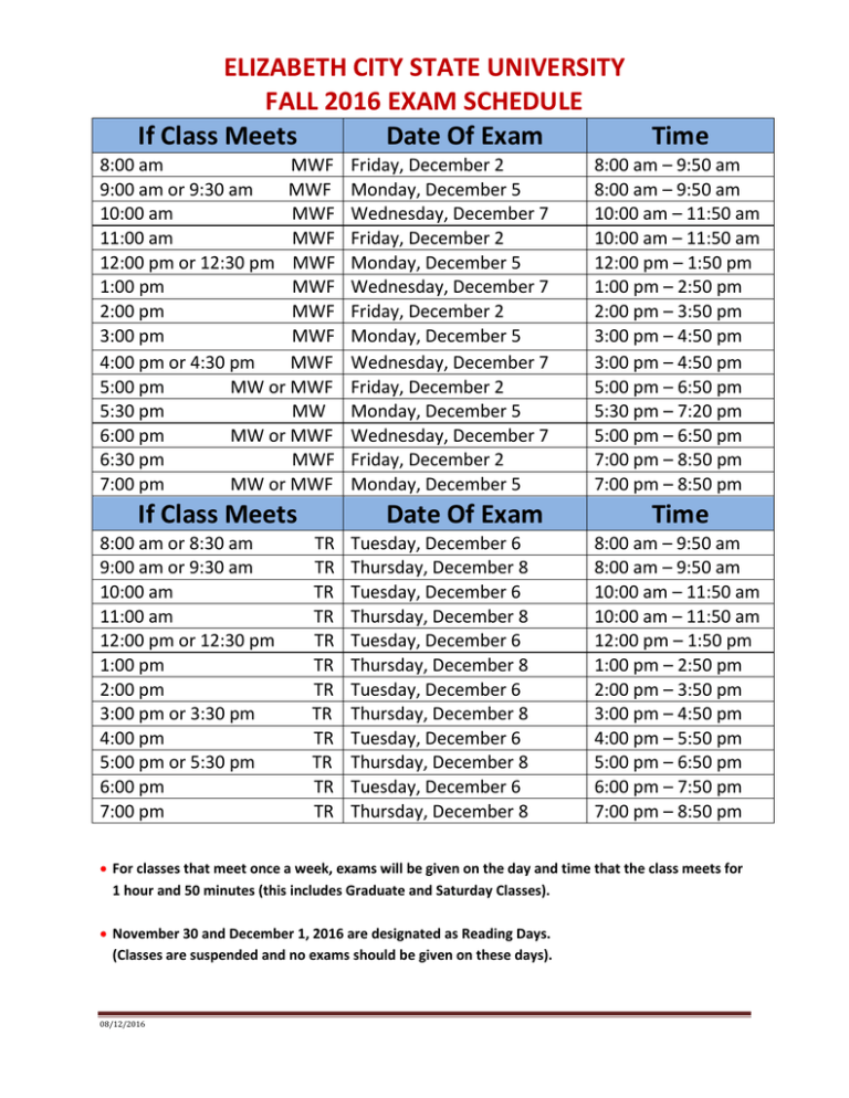 Final Exam Schedule