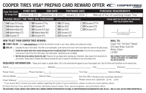 COOPER TIRES VISA® PREPAID CARD REWARD OFFER
