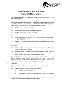Acknowledgment and Undertaking Confidential Information