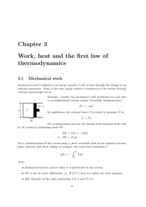 Chapter 3 Work, heat and the first law of thermodynamics