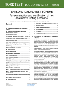 EN ISO 9712/NORDTEST SCHEME for examination and