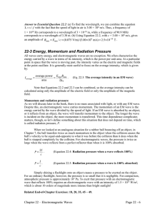 22-3 Energy, Momentum and Radiation Pressure