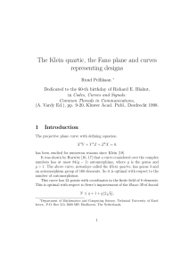 The Klein quartic, the Fano plane and curves representing designs