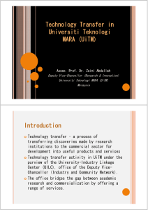 Technology Transfer in Universiti Teknologi MARA (UiTM) Introduction