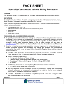 PennDOT Specially Constructed Vehicles Titling Procedure Fact Sheet