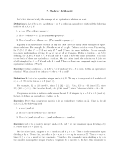 7. Modular Arithmetic Let`s first discuss briefly the concept of an