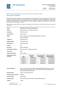 CAD 10 million Callable Zero Coupon Notes due 23 December