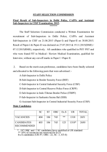 STAFF SELECTION COMMISSION Final Result of Sub