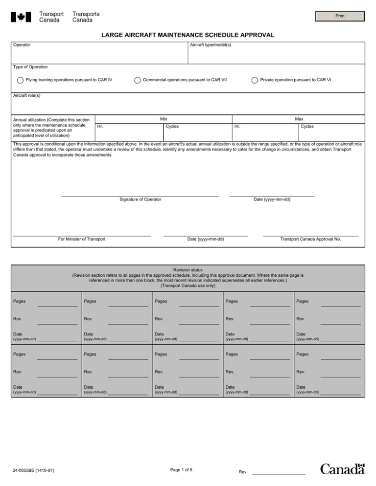 LARGE AIRCRAFT MAINTENANCE SCHEDULE APPROVAL