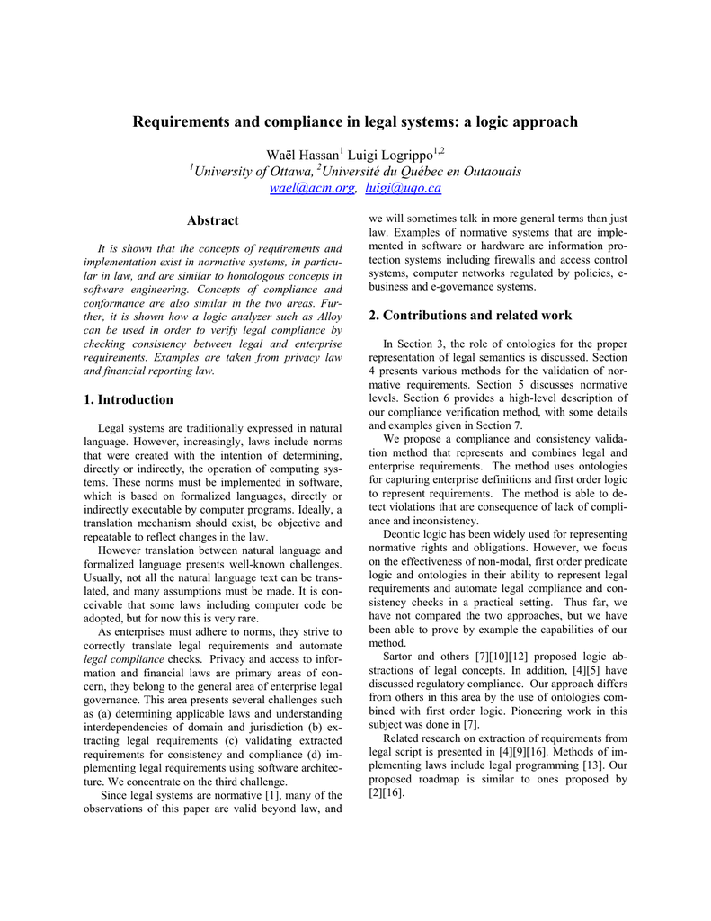 Requirements And Compliance In Legal Systems A Logic Approach