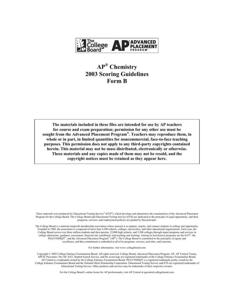 2003 AP Chemistry Form B Scoring Guidelines AP Central