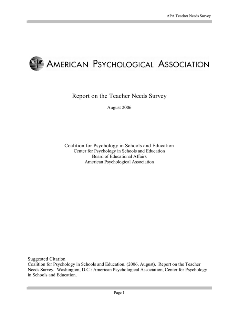 Report On The Teacher Needs Survey