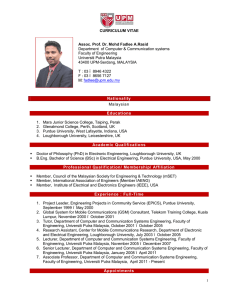 CURRICULUM VITAE Assoc. Prof. Dr. Mohd Fadlee A.Rasid