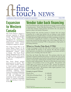 Expansion to Western Canada Vendor take back financing