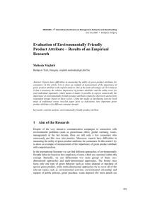 Evaluation of Environmentally Friendly Product Attribute – Results of