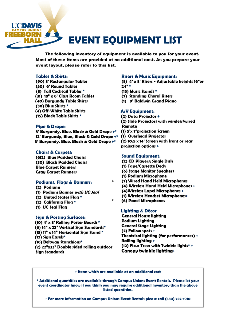 EVENT EQUIPMENT LIST