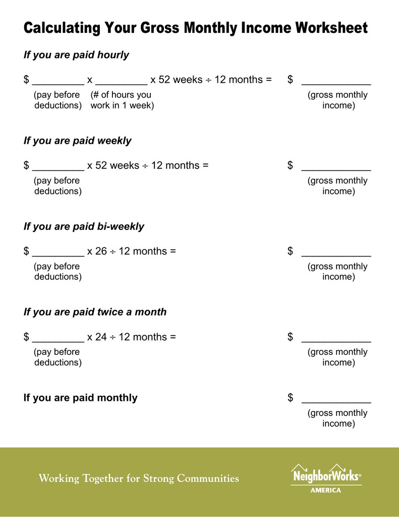 Income Calculation Worksheets