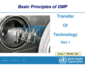 Basic Principles of GMP Transfer Of Technology
