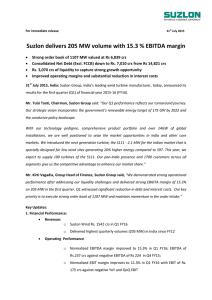 Suzlon delivers 205 MW volume with 15.3 % EBITDA margin