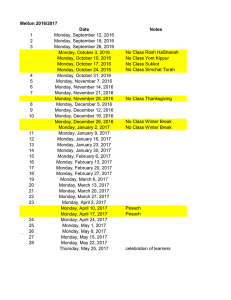 Date Notes 1 Monday, September 12, 2016 2 Monday, September