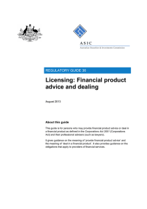 Regulatory Guide RG 36 Licensing: Financial product advice and