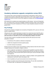 Academy admission appeals complaints review 2014