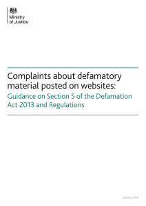 Complaints about defamatory material posted on websites