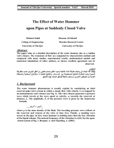 29 The Effect of Water Hammer upon Pipes at Suddenly Closed Valve