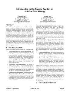 Introduction to the Special Section on Clinical Data Mining