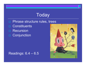 Phrase structure rules, trees Constituents Recursion Conjunction