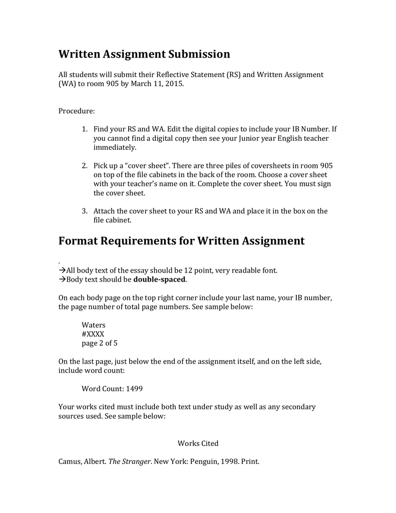 english written assignment format