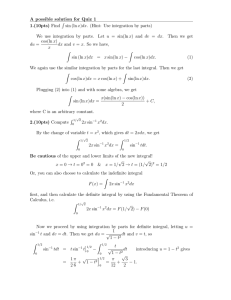 A possible solution for Quiz 1 1.(10pts) Find ∫ sin (lnx)dx. (Hint: Use