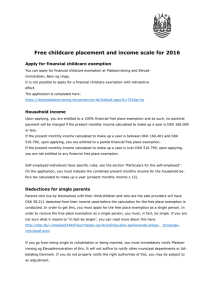 Free childcare placement and income scale for 2016