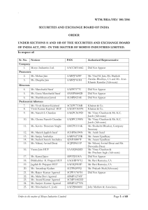 Confirmatory order in the matter of Moryo Industries Ltd