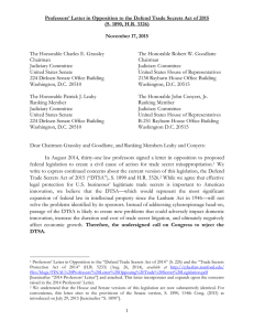 Professors` Letter in Opposition to the Defend Trade Secrets Act of