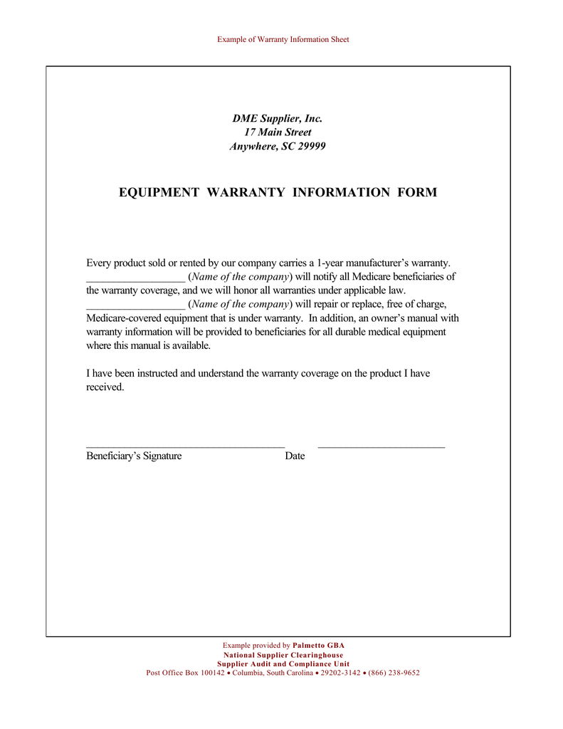 Equipment Warranty Information Form