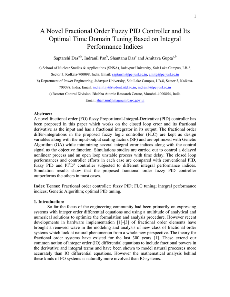 A Novel Fractional Order Fuzzy PID Controller and Its Optimal Time