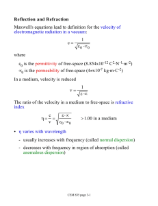 Reflection and Refraction Maxwell`s equations lead to definition for