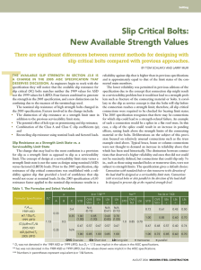 Slip Critical Bolts: New Available Strength Values