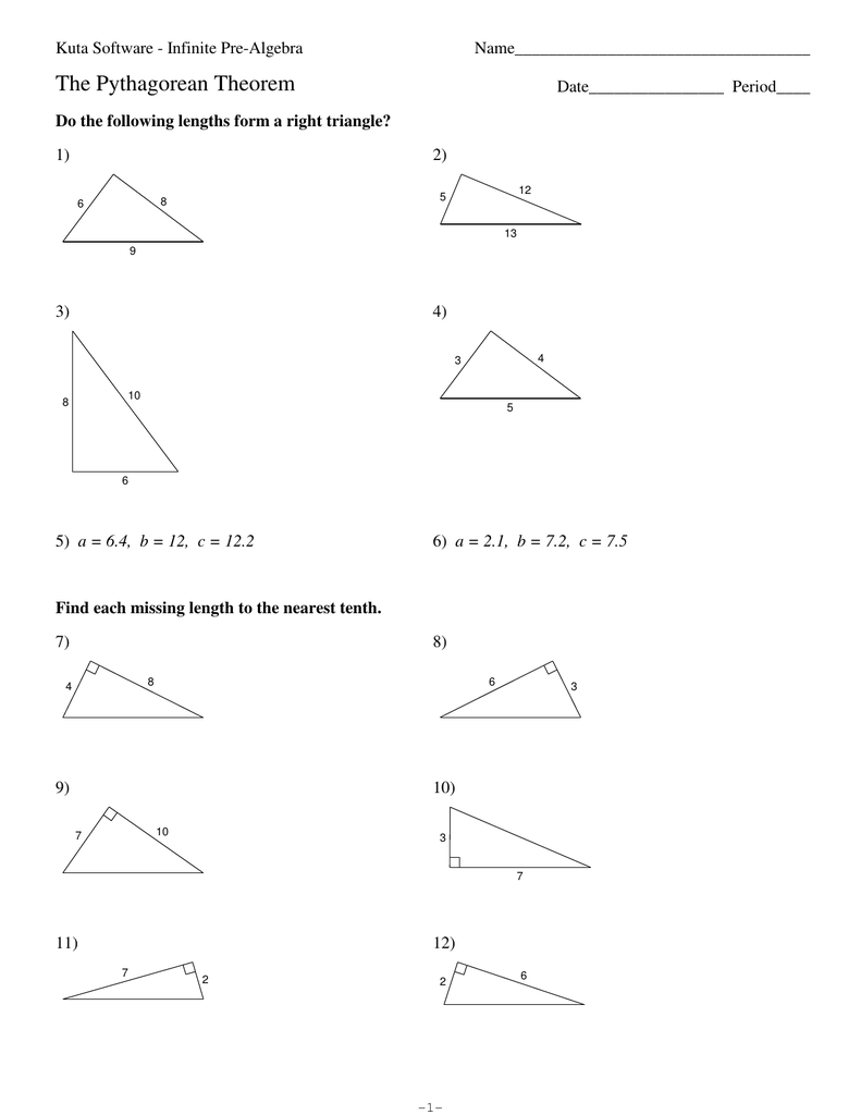Pythagorean Theorem Inside Pythagoras Theorem Worksheet With Answers
