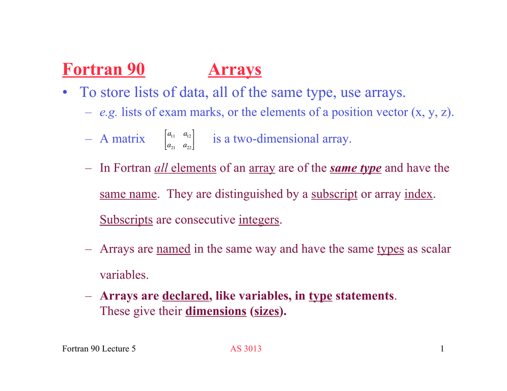Fortran 90 Arrays