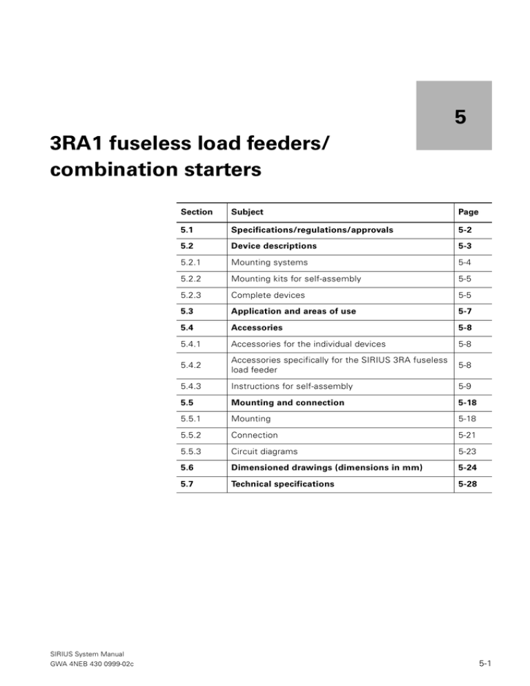 5 3RA1 fuseless load feeders/ combination starters