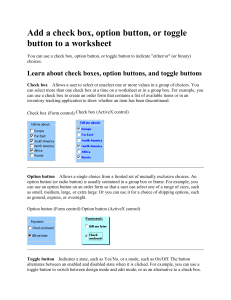Add a check box, option button, or toggle button to a worksheet